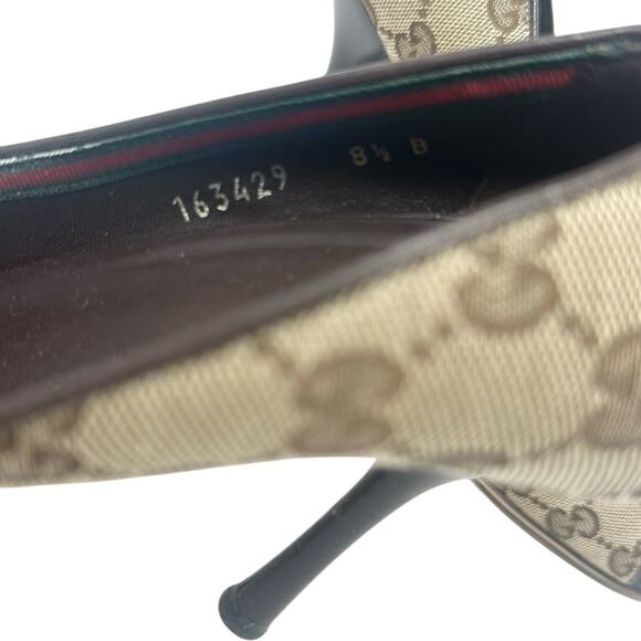 Gucci Monogram Guccissima Supreme Canvas Web Bow Sandals Heels Pumps Size 8.5B - Picture 5 of 10